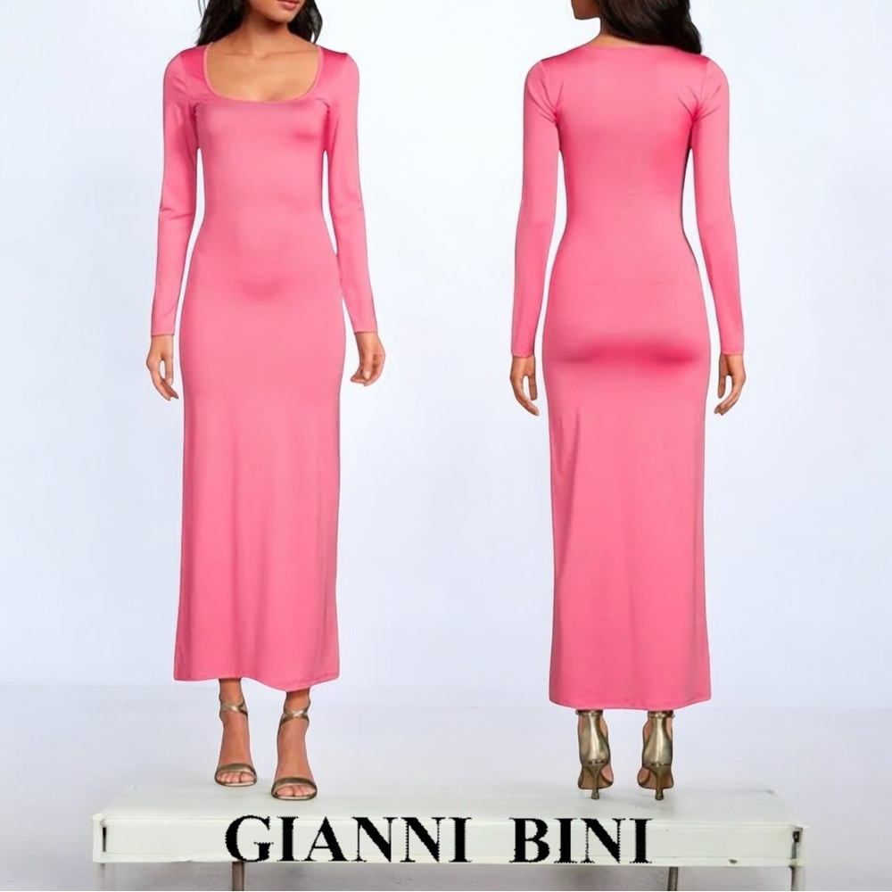 Gianni Bini Column Icon Knit Scoop Neck Long Sleeve Bodycon Midi Dress